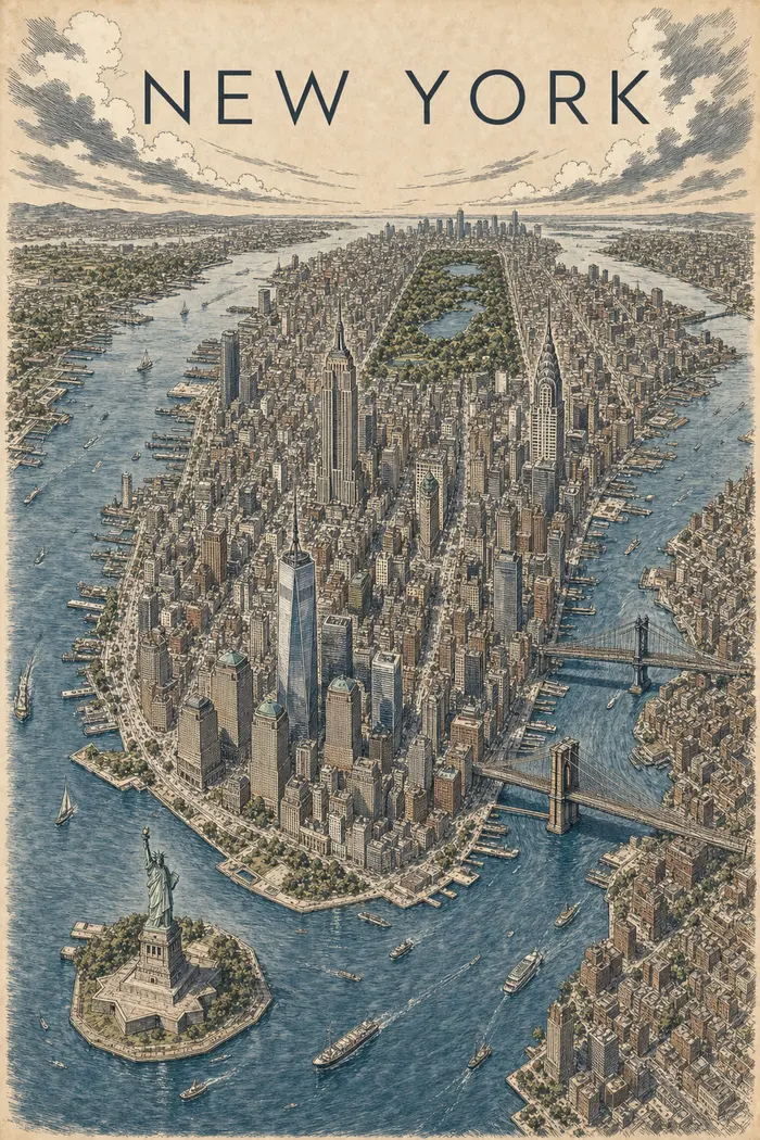 New York map in Vintage Ink
