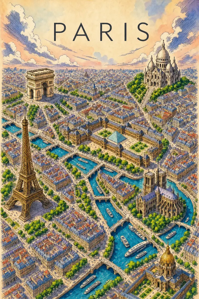 Paris illustrated city map