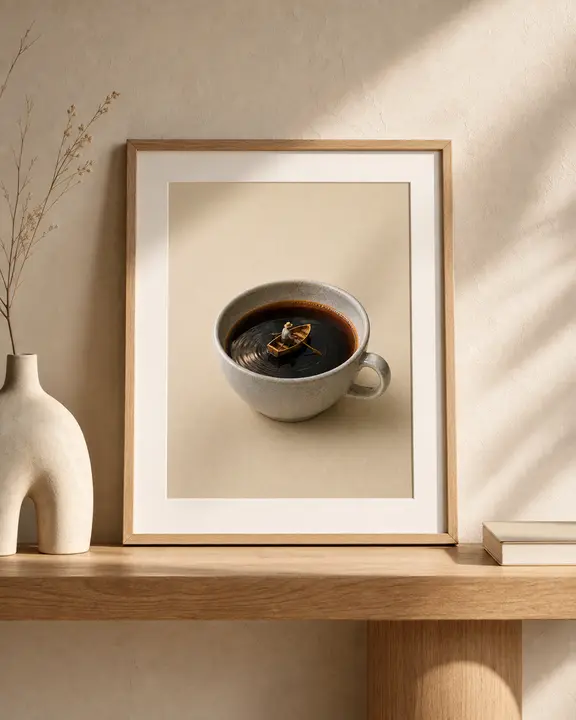 Tiny Sailboat Coffee Cup Print, Whimsical Coffee Corner Decor