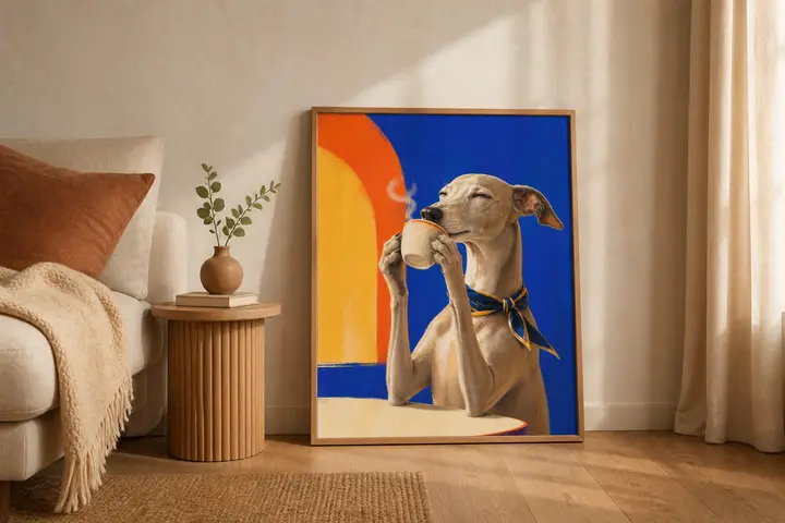 Dogs Off Duty print styled in a room