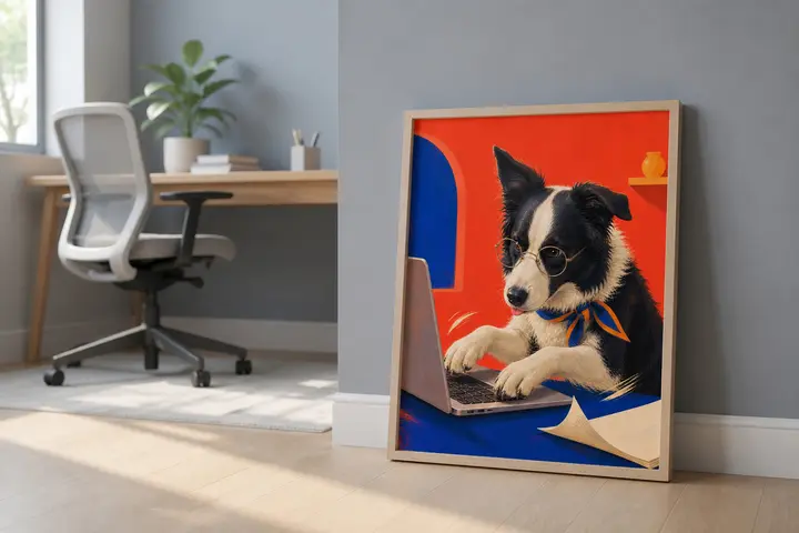 Border Collie Art, Funny Work From Home Dog Print