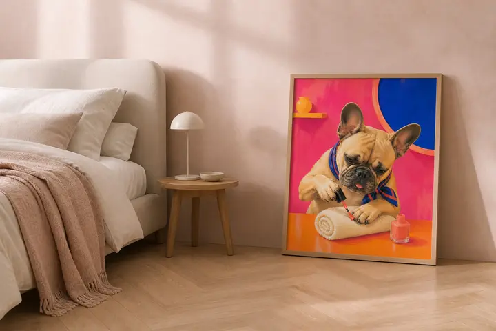 French Bulldog Wall Art, Funny Manicure Dog Print