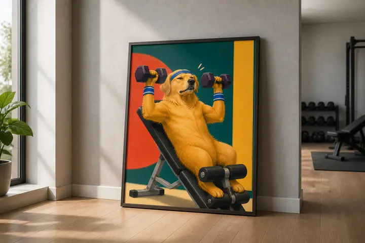 Golden Retriever Wall Art, Funny Home Gym Dog Print