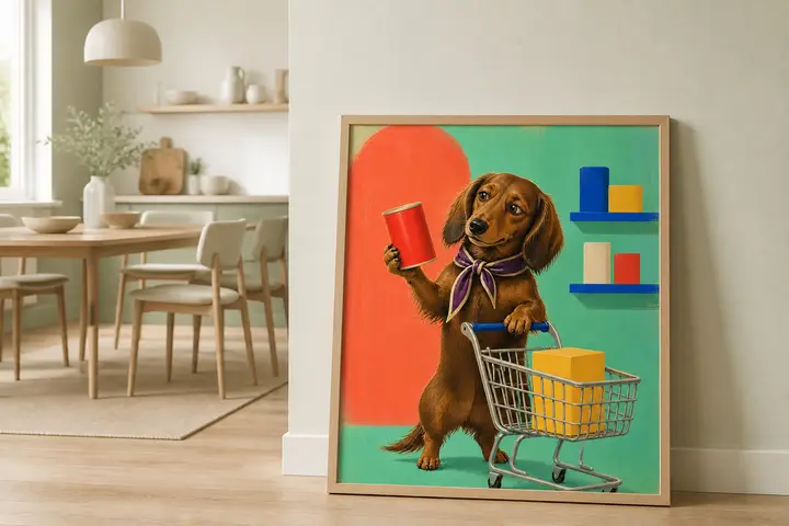Dachshund Wall Art, Funny Grocery Shopping Dog Print