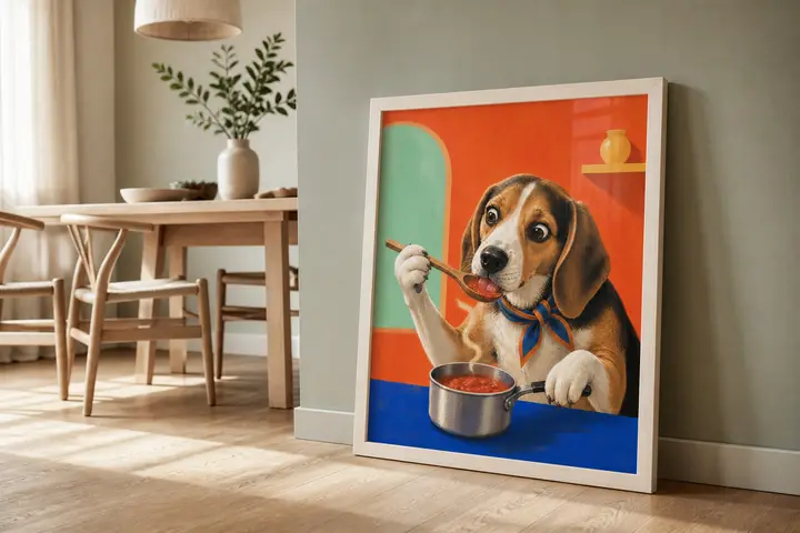 Beagle Wall Art, Funny Chef Dog Print for Kitchen Decor