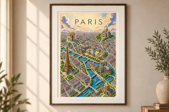 City Maps print styled in a room