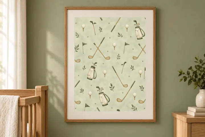 Golf Pattern Nursery Print, Neutral Golf Ball Wall Art