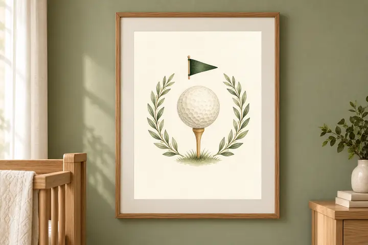 Tee Time Golf Nursery Print, Vintage Golf Flag Wall Art