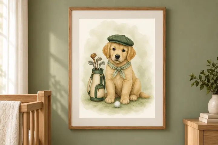 Golf Nursery Print, Caddie Dog Wall Art