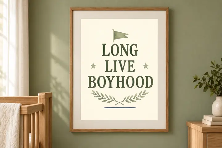 Long Live Boyhood Print, Preppy Boy Nursery Quote Wall Art