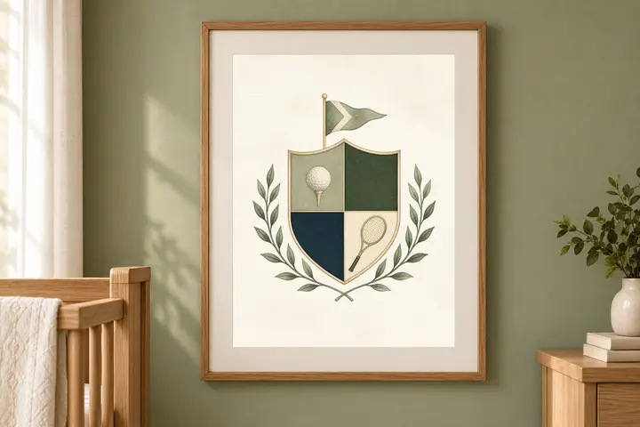 Sporting Club Crest Print, Preppy Nursery Wall Art