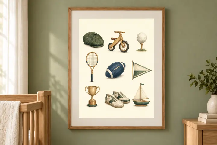 Vintage Sports Nursery Print, Boyhood Essentials Wall Art