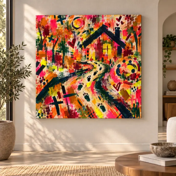 Coming Home Fall Abstract Art, Bold Fluorescent Wall Art