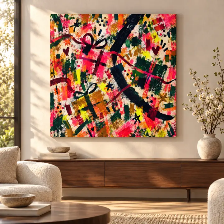 The Gift Christmas Abstract Art, Colorful Christmas Wall Art