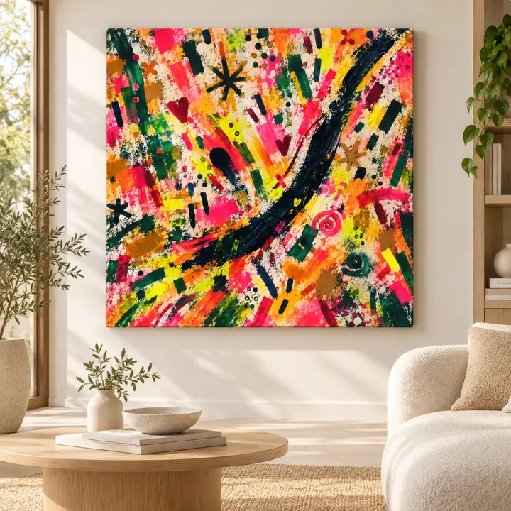 Wonder Neon Abstract Art, Fluorescent Wall Art, Bold Colorful Holiday Print