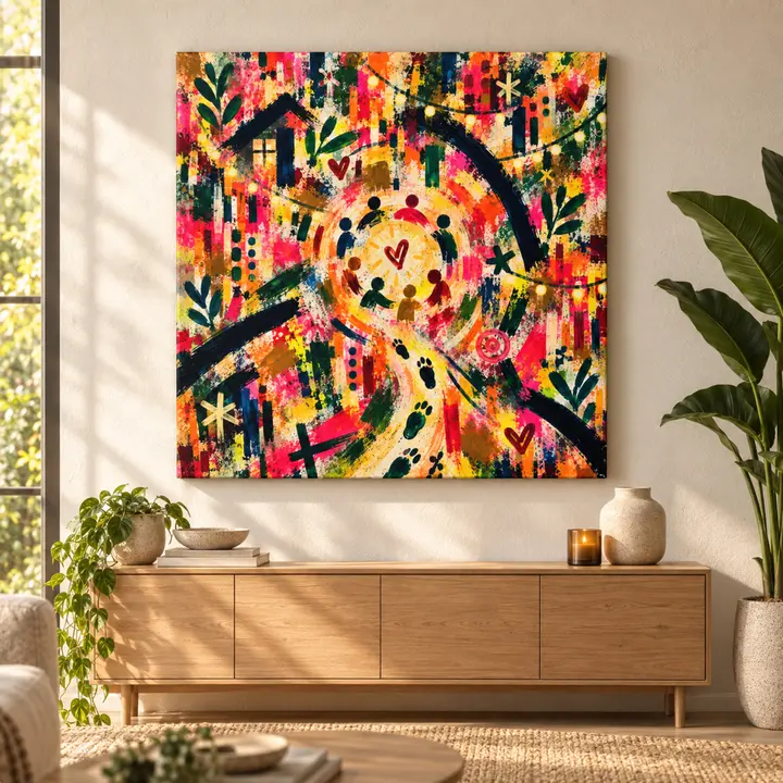 All Together Bold Abstract Art, Colorful Celebration Wall Art